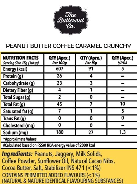 The Butternut Co. Coffee Caramel Peanut Butter Crunchy 500 gms | 25 g Protein | No Refined Sugar | Gluten Free