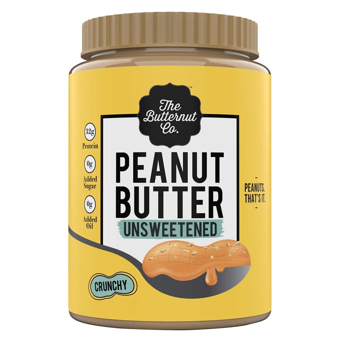 The Butternut Co. Natural Peanut Butter (Crunchy) 1kg | PACK OF 4 | Unsweetened | 32g Protein | No Added Sugar | 100% Peanuts | No Salt | High Protein Peanut Butter | Vegan