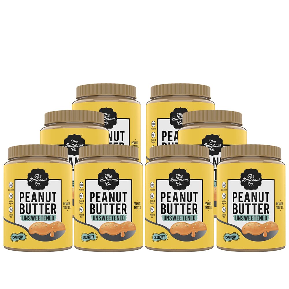 The Butternut Co. Natural Peanut Butter (Crunchy) 1kg | PACK OF 8 | Unsweetened | 32g Protein | No Added Sugar | 100% Peanuts | No Salt | High Protein Peanut Butter | Vegan