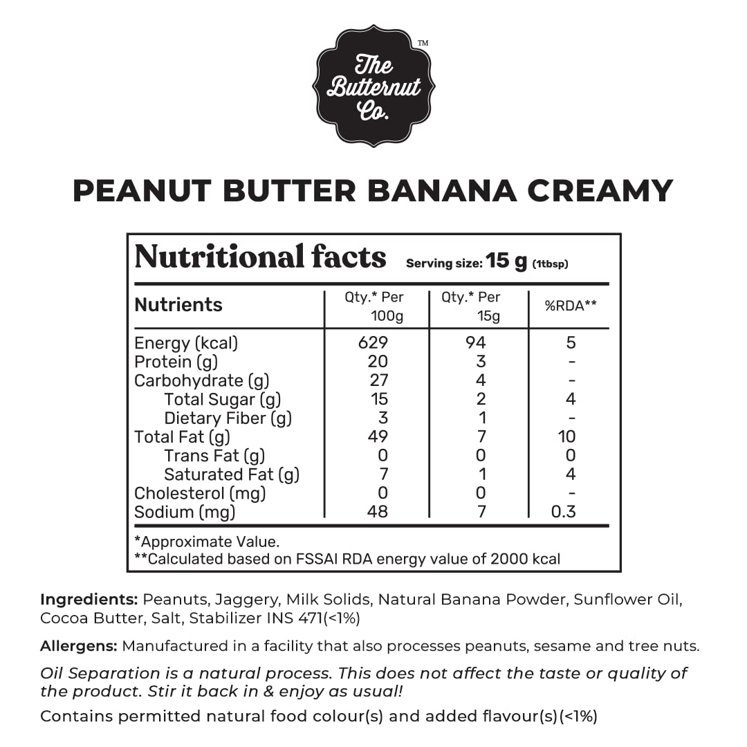 The Butternut Co. Natural Peanut Butter (Crunchy) 1kg & Banana Peanut Butter (Creamy) 340g | No Refined Sugar | Natural | Gluten Free | No Cholesterol | No Trans Fat | High Protein Peanut Butter