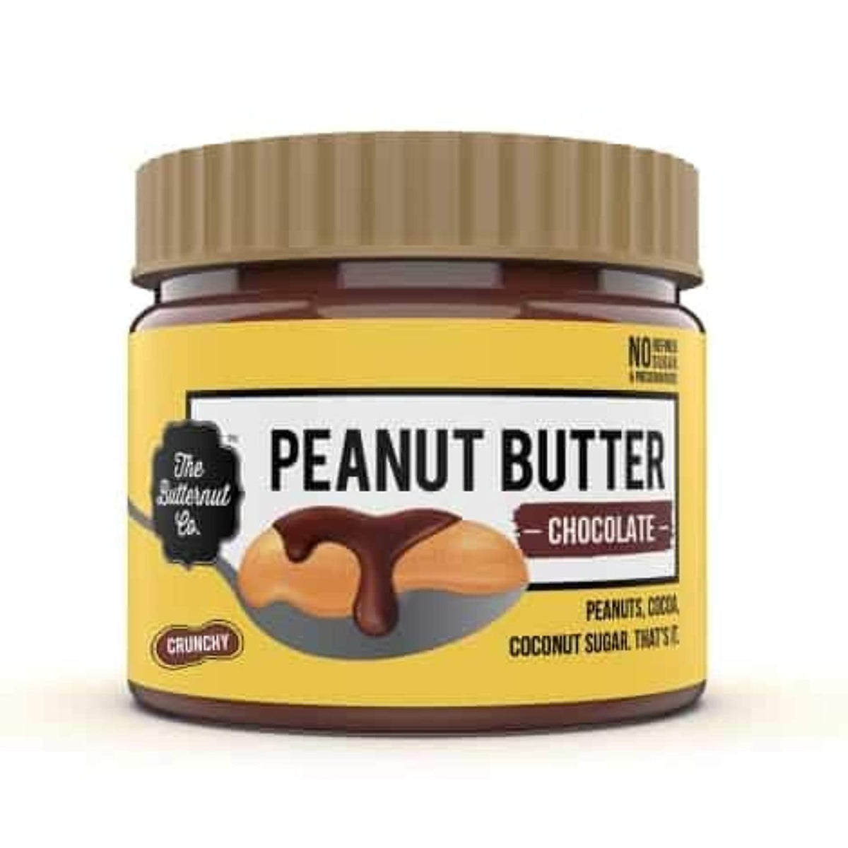 The Buttenut Co. Chocolate Peanut Butter Crunchy 340g - High Protein, No Salt, Cholesterol-Free, Gluten-Free Vegan Nut Butter - 100% Pure Roasted Peanut