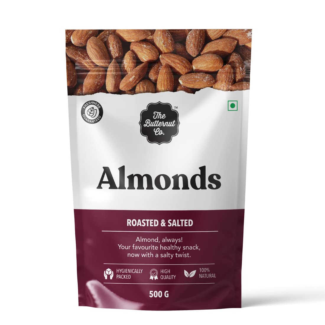 The Butternut Co. Natural Californian Almonds Roasted & Salted 500g | 100% Natural | High Protein & High Fiber | Gluten Free | Whole Salted Natural Almonds