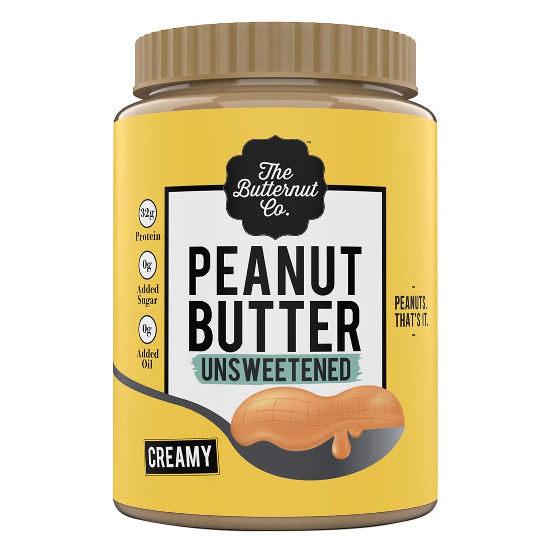 The Butternut Co. Natural Peanut Butter (Creamy) 1kg | Unsweetened | 32g Protein | No Added Sugar | 100% Peanuts | No Salt | High Protein Peanut Butter | Gluten Free | Vegan | Cholesterol Free