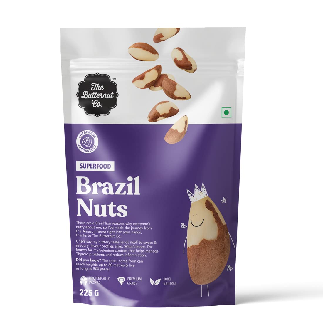 The Butternut Co. Premium Brazil Nuts Without Shell 225g | 100% Natural | High Protein & High Fiber | Gluten Free | Superfood | Exotic Dry Fruit
