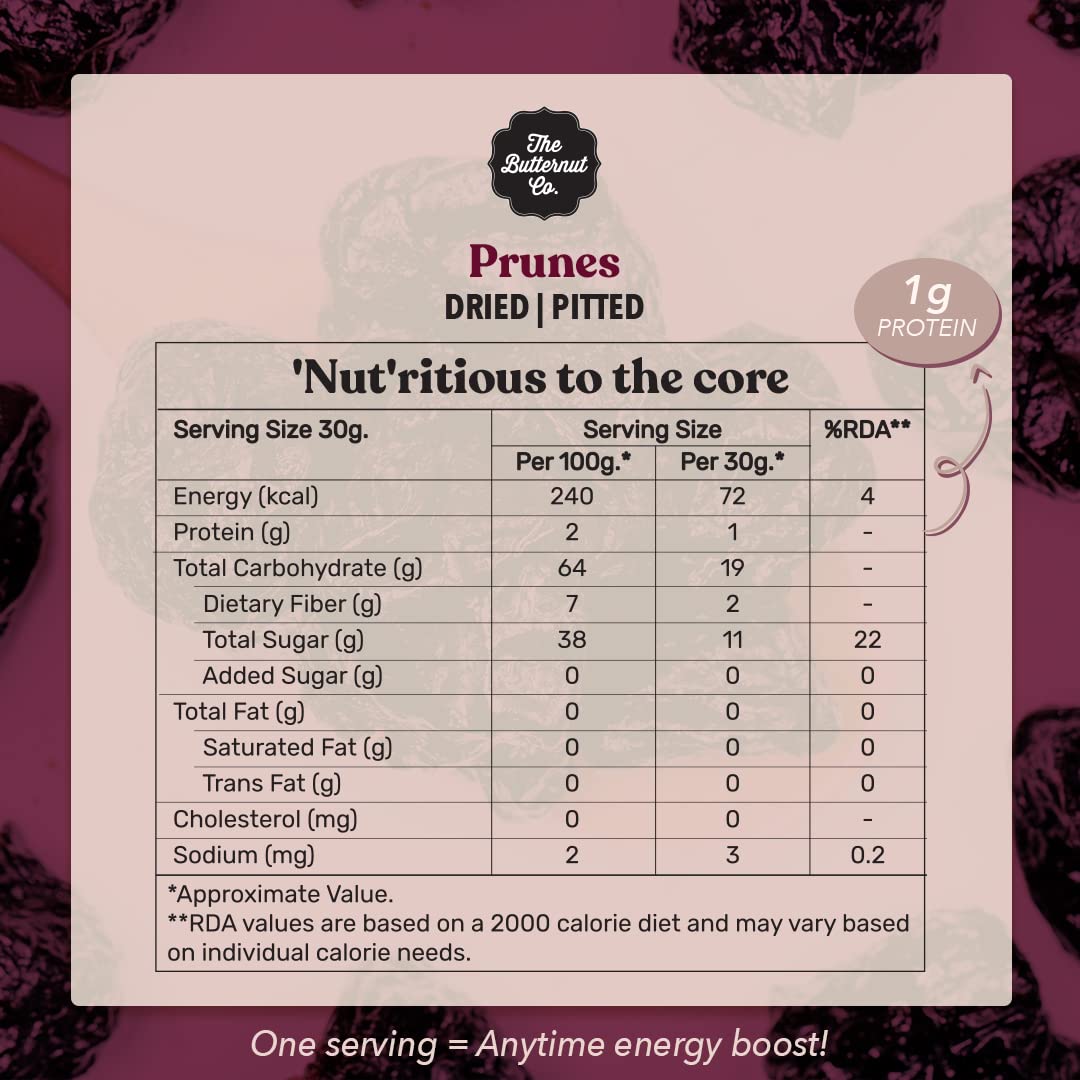 The Butternut Co. Premium Pitted Prunes 200g | 100% Natural | High Fiber | Gluten Free | Naturally Sweet