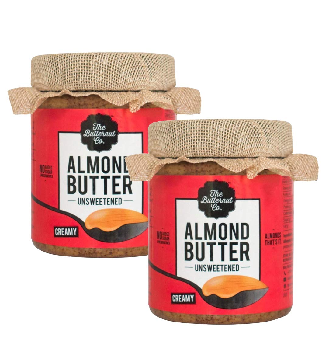 The Butternut Co. Almond Butter Unsweetened, Creamy 200 gm (No Added Sugar, Vegan, High Protein, Keto) - Pack of 2
