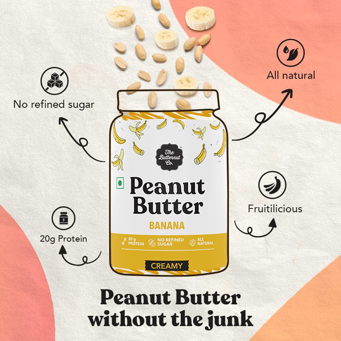 The Butternut Co. Banana Peanut Butter (Creamy) 340g | 20 g Protein | No Refined Sugar | Natural | Gluten Free | Cholesterol Free | No Trans Fat