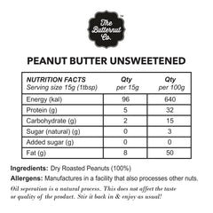 The Butternut Co. Natural Peanut Butter (Creamy) 800 gm, Unsweetened, 32g Protein, No Added Sugar, 100% Peanuts, No Salt, High Protein Peanut Butter, Gluten Free, Vegan, Cholesterol Free