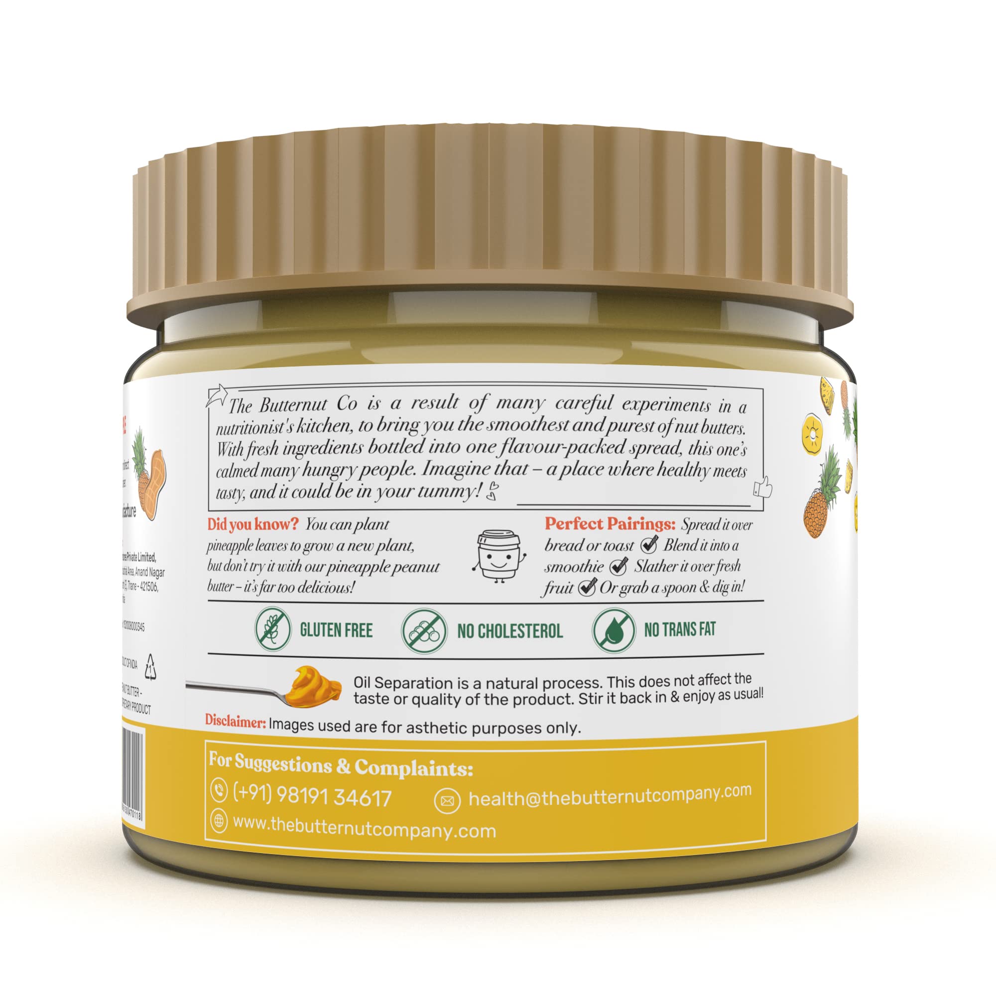 The Butternut Co. Pineapple Peanut Butter (Creamy) 340g | 24 g Protein | No Refined Sugar | Natural | Gluten Free | Cholesterol Free | No Trans Fat