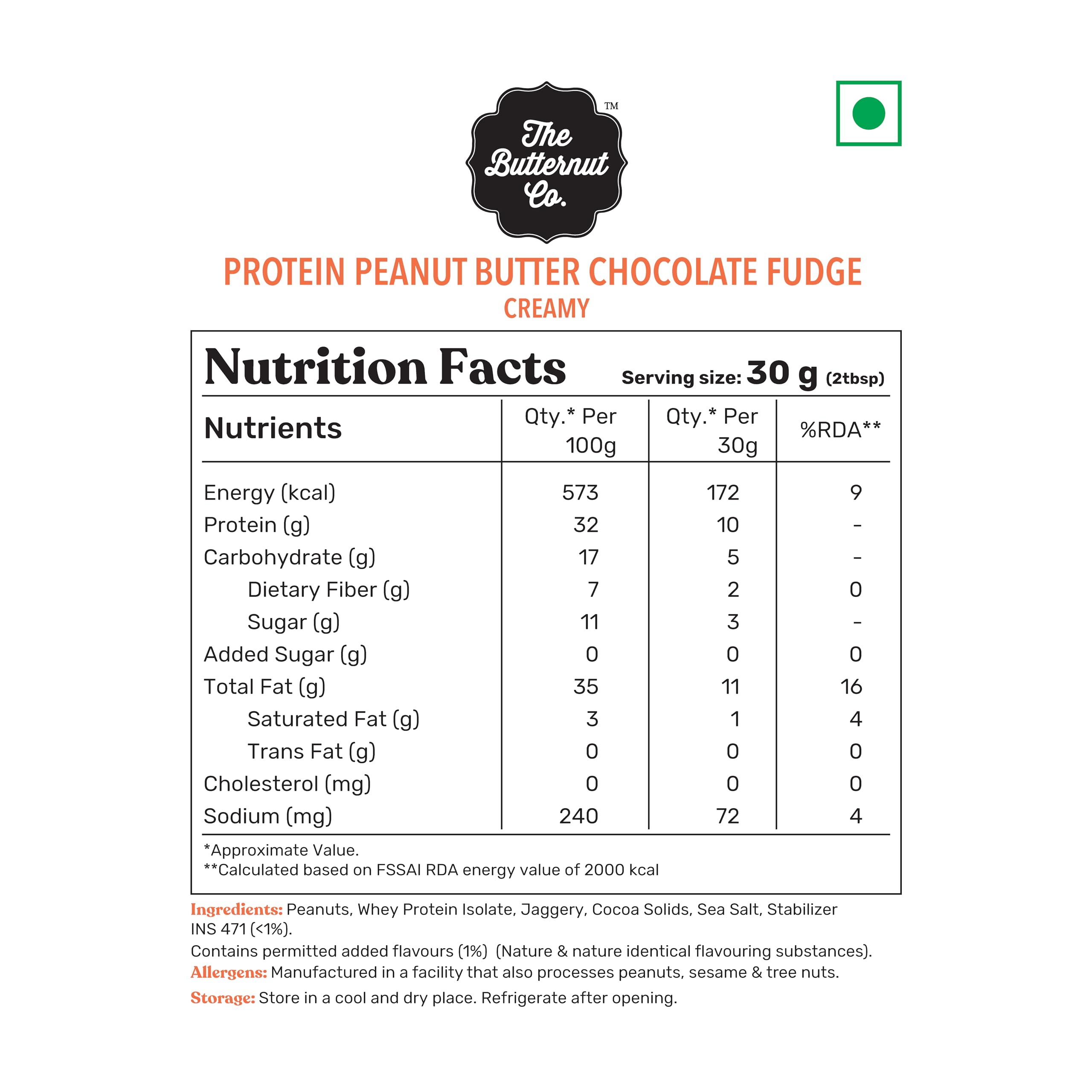 The Butternut Co. Protein Chocolate Fudge Peanut Butter,Creamy| 32 g Protein |No Refined Sugar|High Protein,Nutritious and Delicious Treat for Breakfast | All Natural | No Cholesterol - 800g (Pack of 1)