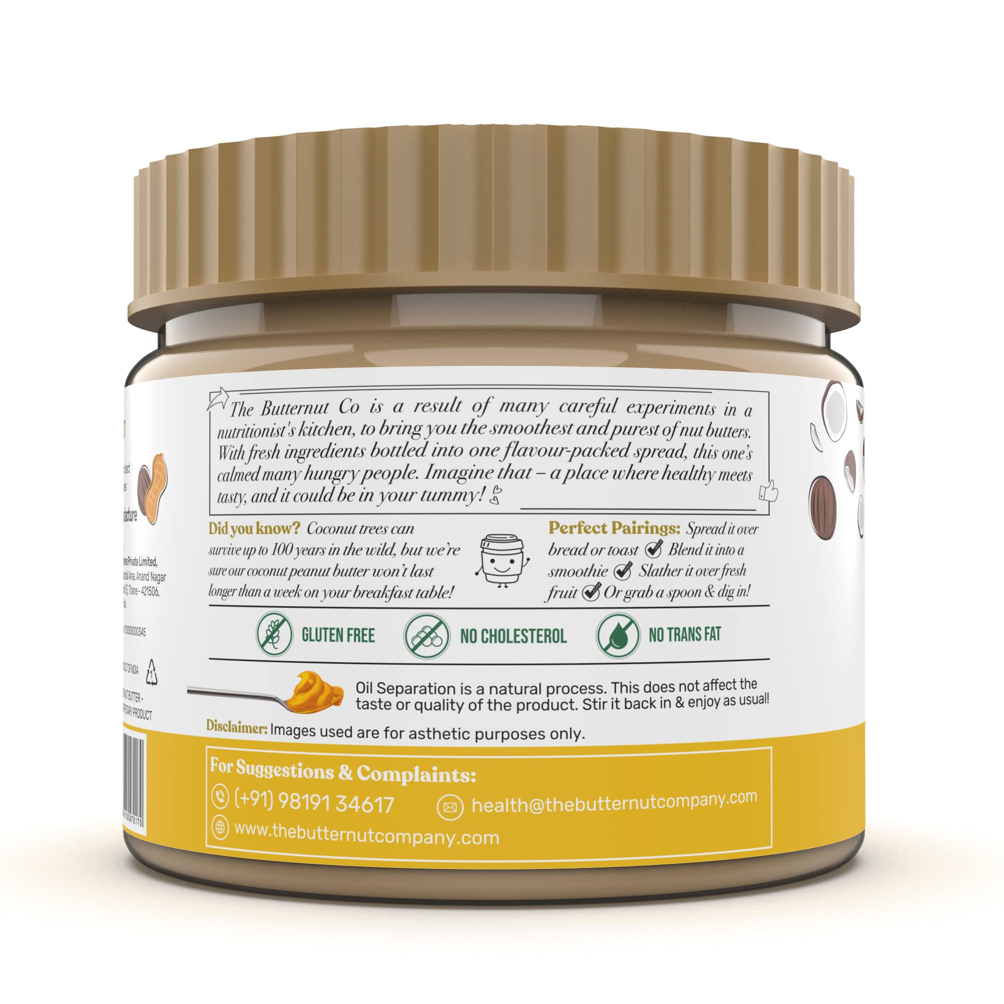 The Butternut Co. Coconut Peanut Butter (Creamy) 340g | 24 g Protein | No Refined Sugar | Natural | Gluten Free | Cholesterol Free | No Trans Fat