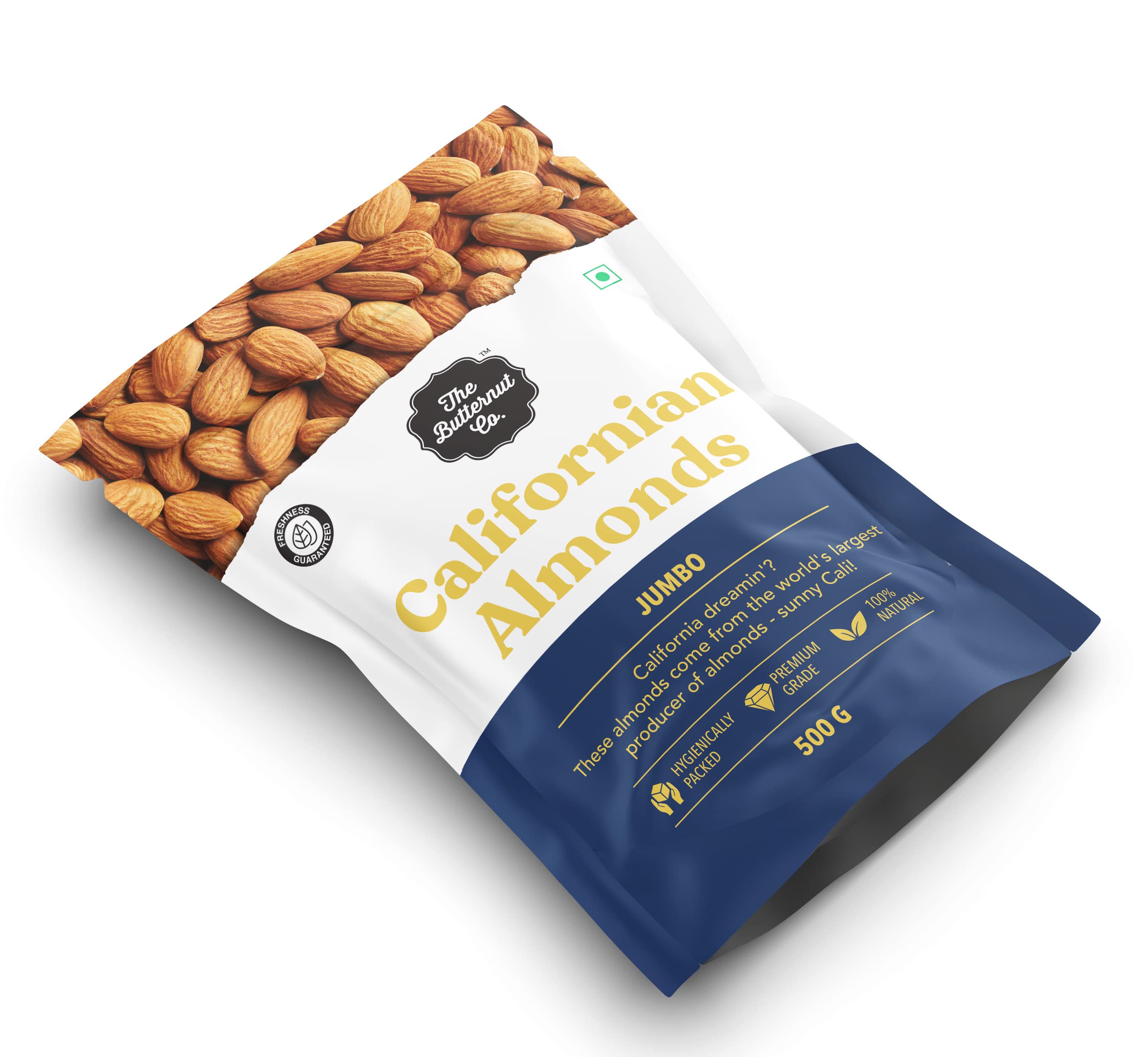 The Butternut Co. Natural Premium California Almonds Jumbo Size 500g | 100% Natural | High Protein & High Fiber | Gluten Free | Whole Natural Badam
