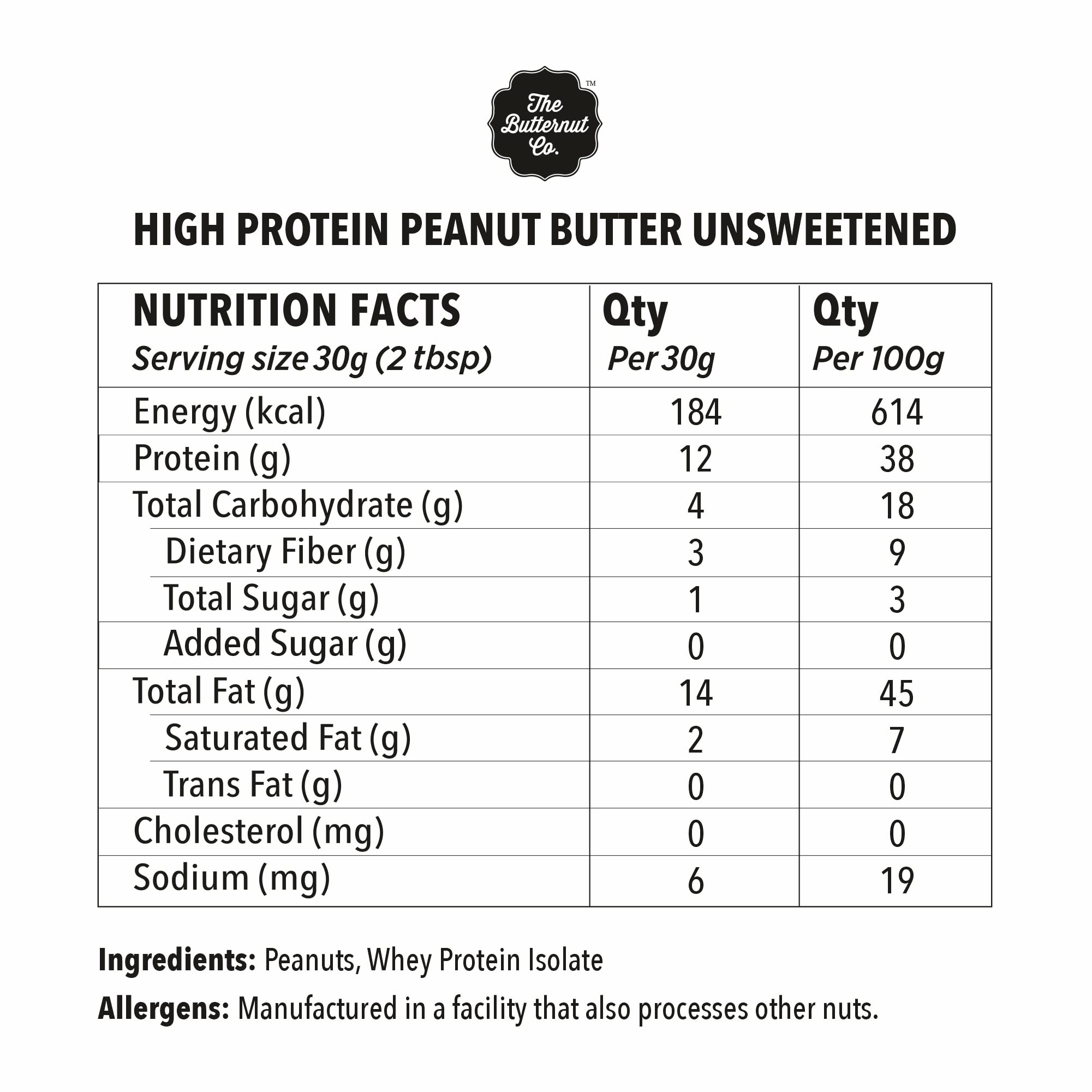 The Butternut Co. Protein Peanut Butter Unsweetened, Creamy 925 Gm (38G Protein, No Added Sugar, Whey Protein Isolate)