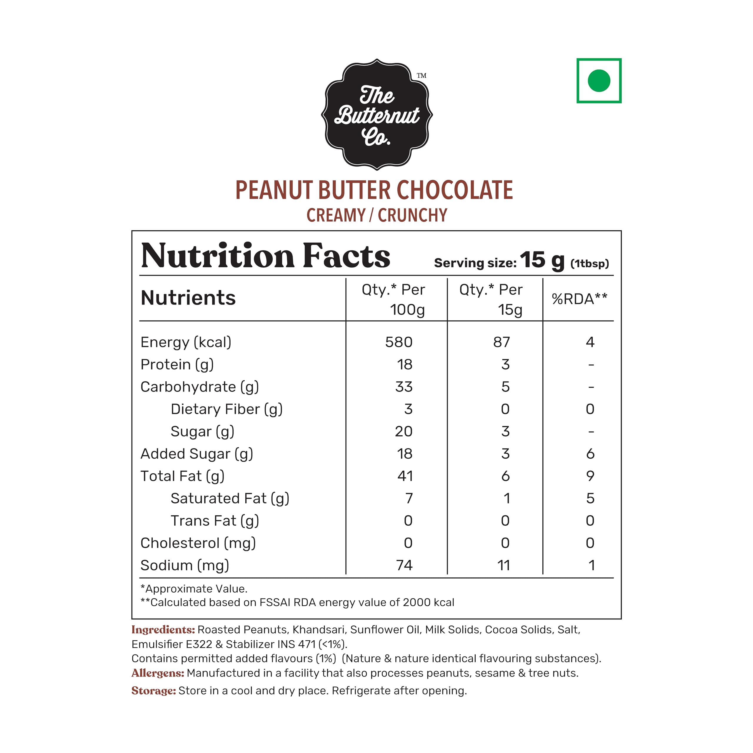 The Butternut Co. Chocolate Peanut Butter,Creamy | 18 g Protein | No Refined Sugar | High Protein, Nutritious and Delicious Treat for Breakfast | All Natural| No Cholesterol - 800 g (Pack of 1)