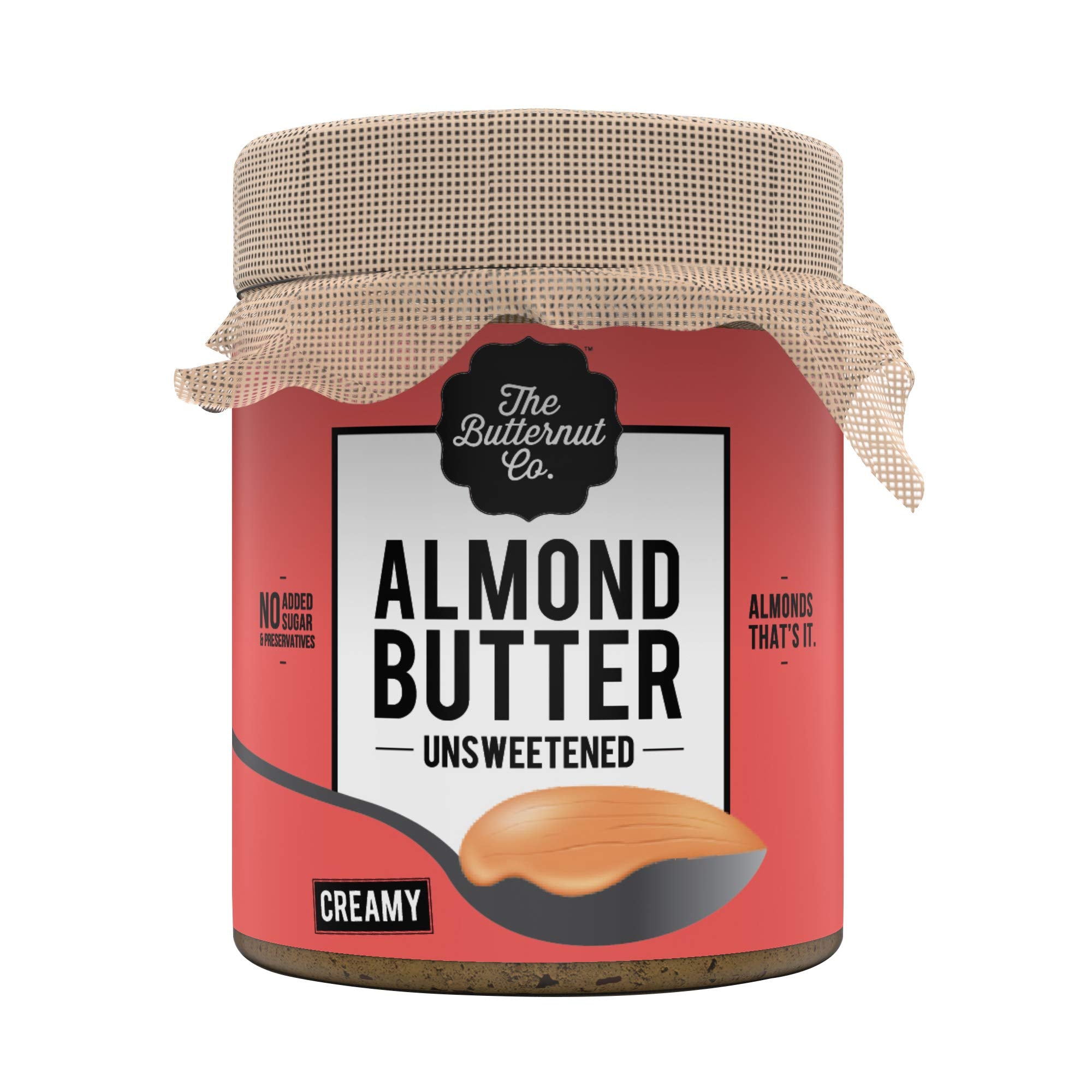The Butternut Co. Natural Almond Butter (Creamy) 200g | Unsweetened | 24g Protein | No Added Sugar | 100% Almonds | No Salt | Pure Almond Butter | Gluten Free | Vegan | Keto