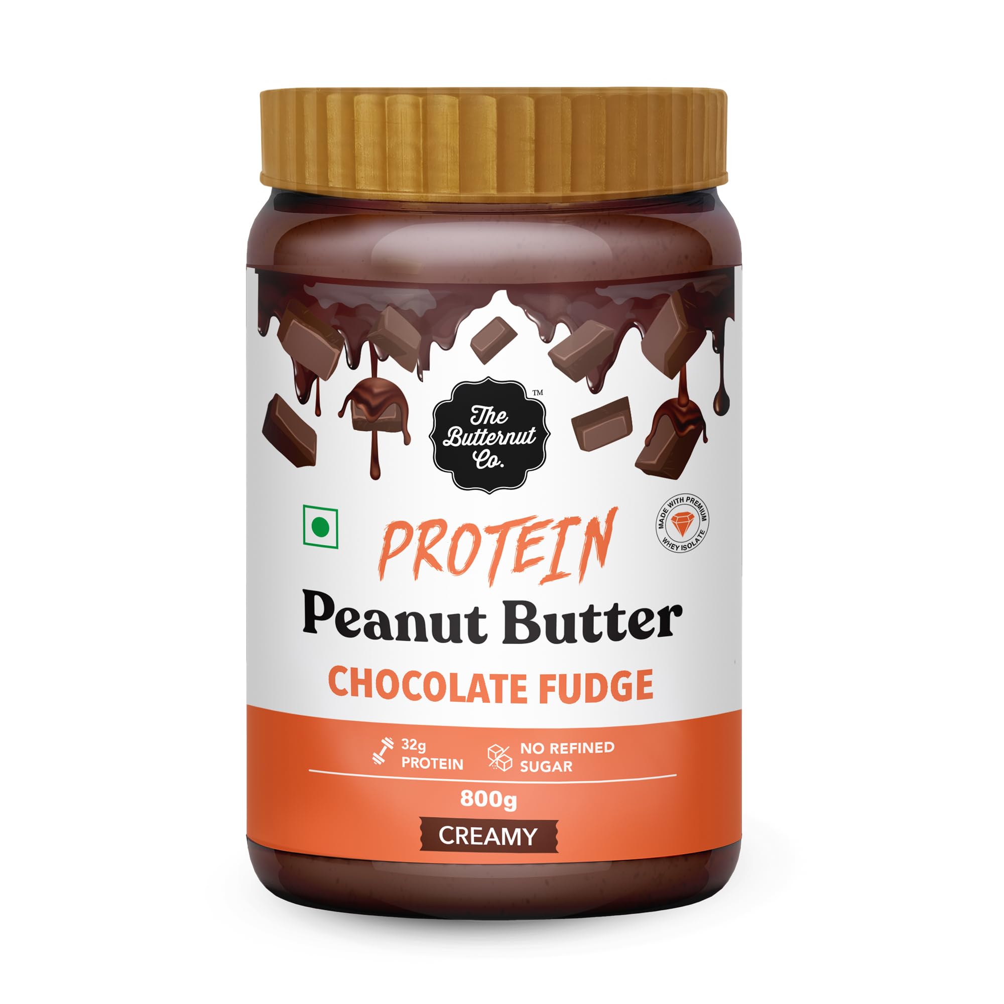 The Butternut Co. Protein Chocolate Fudge Peanut Butter,Creamy| 32 g Protein |No Refined Sugar|High Protein,Nutritious and Delicious Treat for Breakfast | All Natural | No Cholesterol - 800g (Pack of 1)