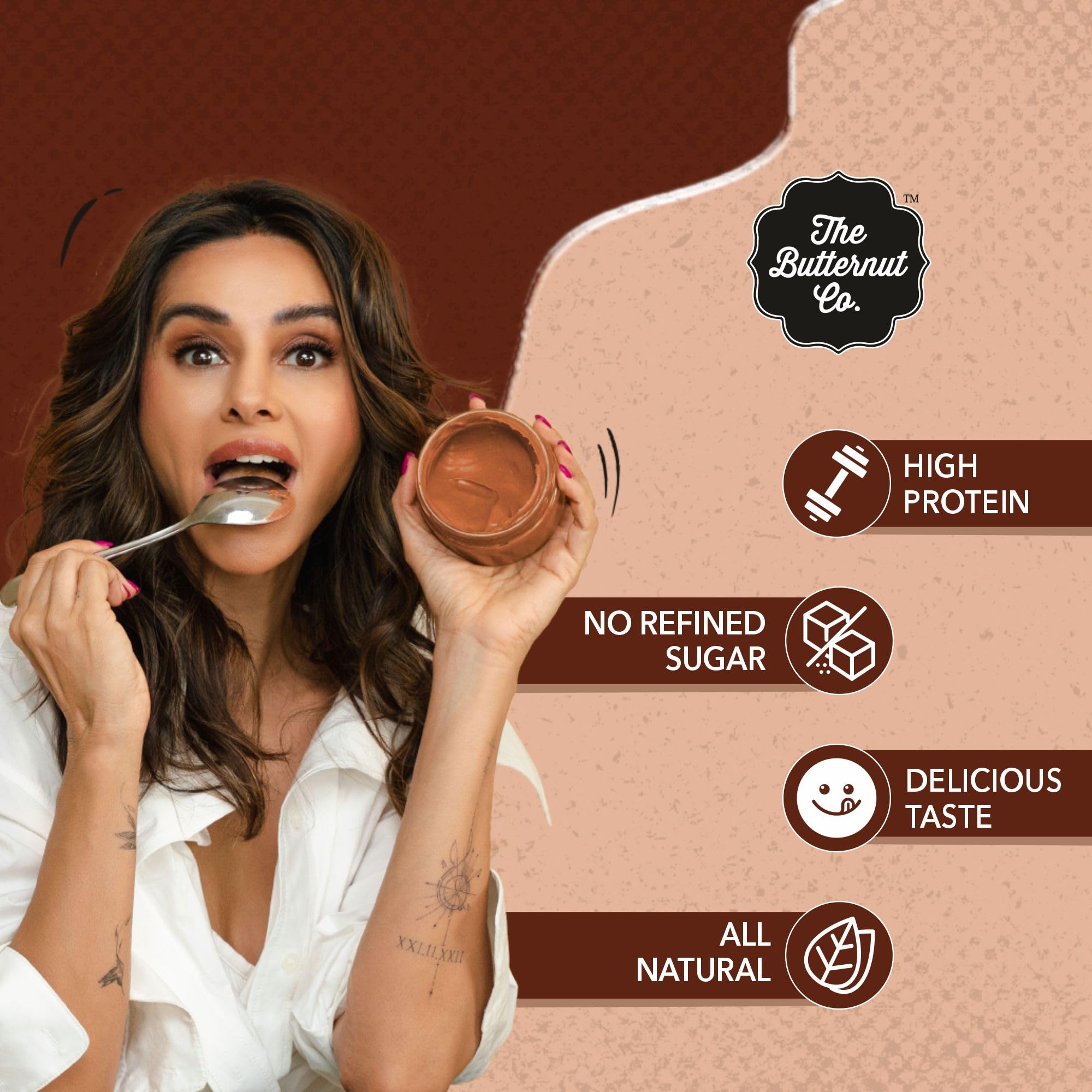 The Butternut Co. Chocolate Hazelnut Spread (Creamy) | No Refined Sugar | Goodness of Hazelnut, 180 gm